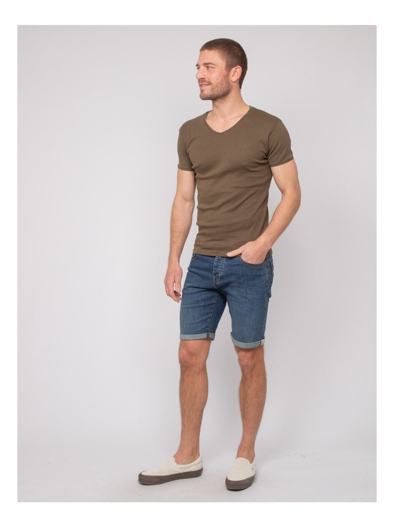 T shirt col V coton WORKO Kaki - Kiabi