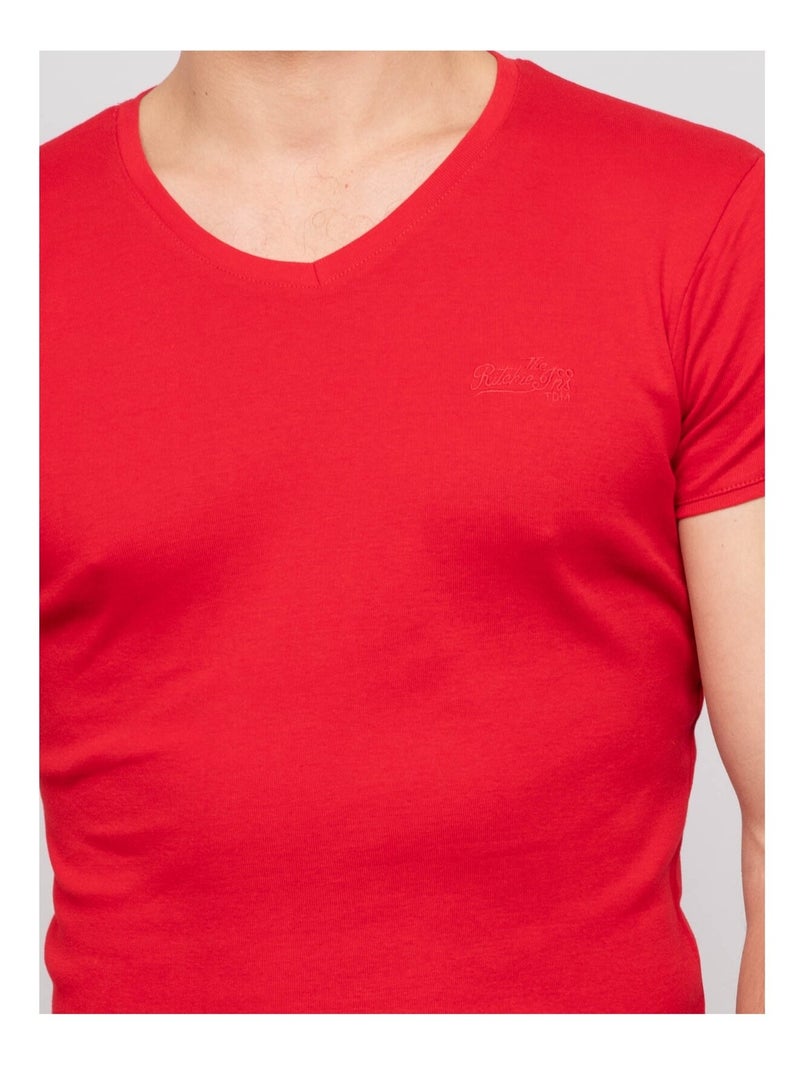 T shirt col V coton WORKO Rouge - Kiabi