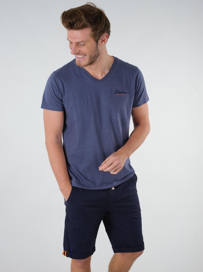 T-shirt col v 'Deeluxe' Bleu - Kiabi