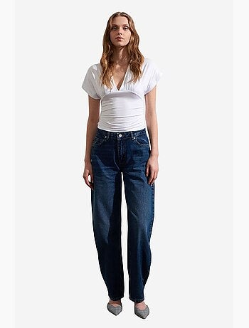 T-shirt col v détail lien manches courtes dilvin