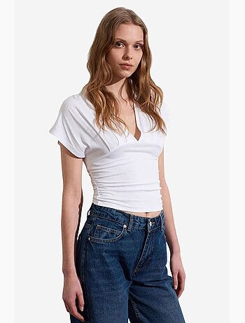 T-shirt col v détail lien manches courtes dilvin