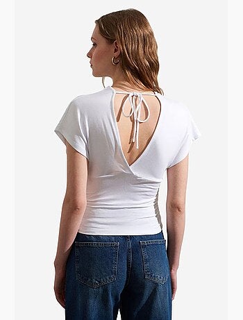 T-shirt col v détail lien manches courtes dilvin