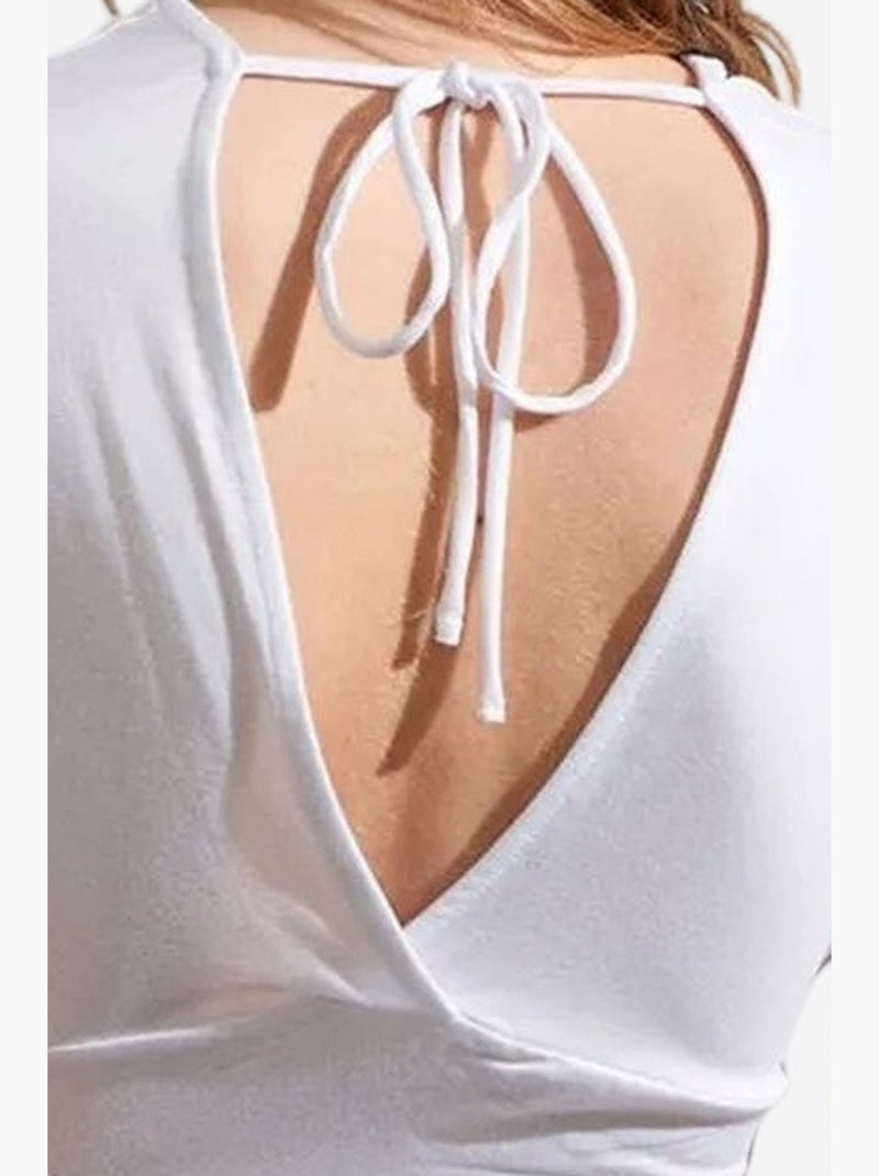 T-shirt col v détail lien manches courtes dilvin Blanc - Kiabi