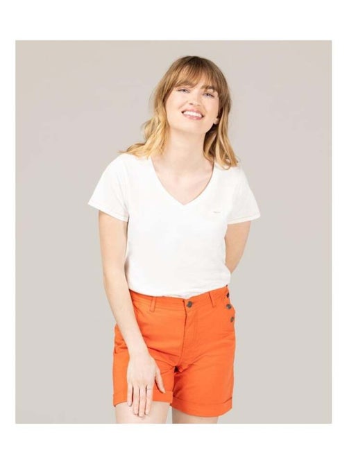 T-shirt col V écru Femme - Kiabi