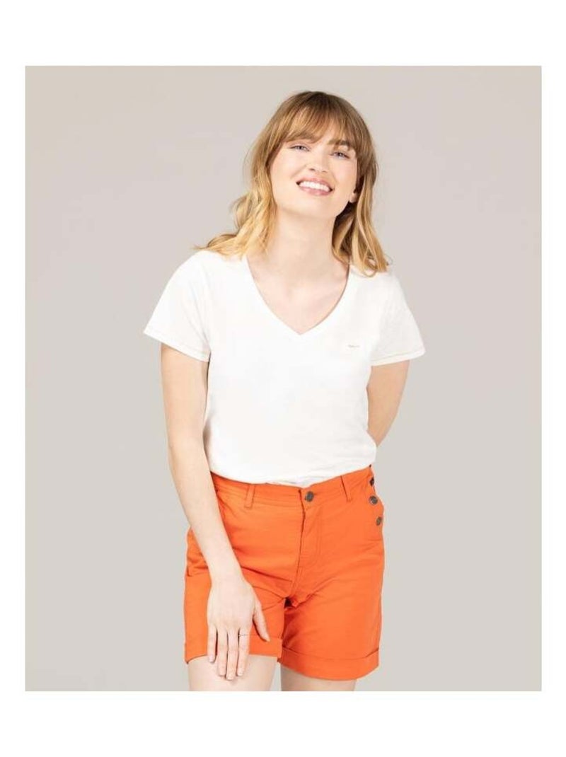 T-shirt col V écru Femme Ecru - Kiabi