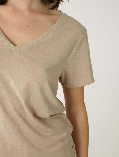 T-shirt col v en jersey lurex 'Deeluxe' - Kiabi