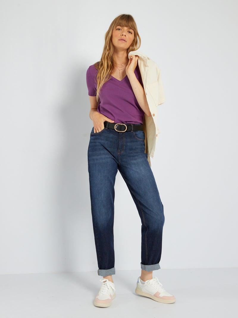 T-shirt col V en jersey Violet - Kiabi