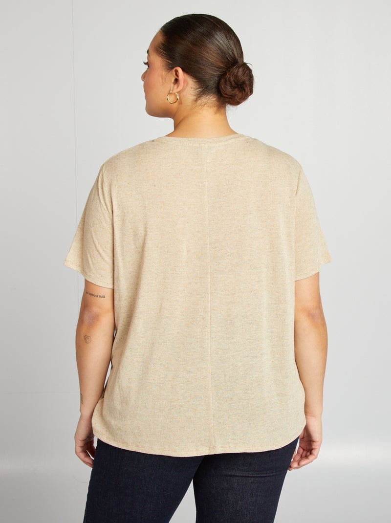 T-shirt col V en lin mélangé BLANC - Kiabi