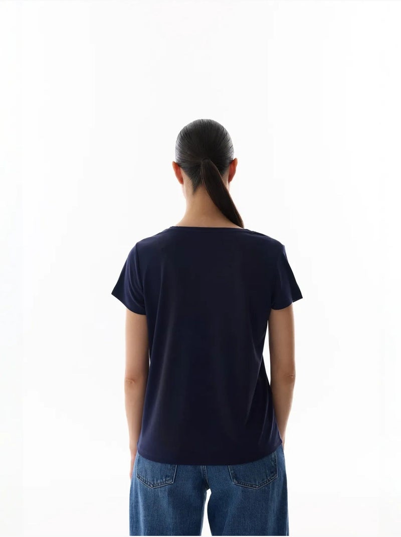 T-shirt col v en modal penti Bleu marine - Kiabi