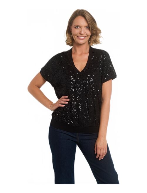 T-shirt col V en résille avec sequins - Kiabi