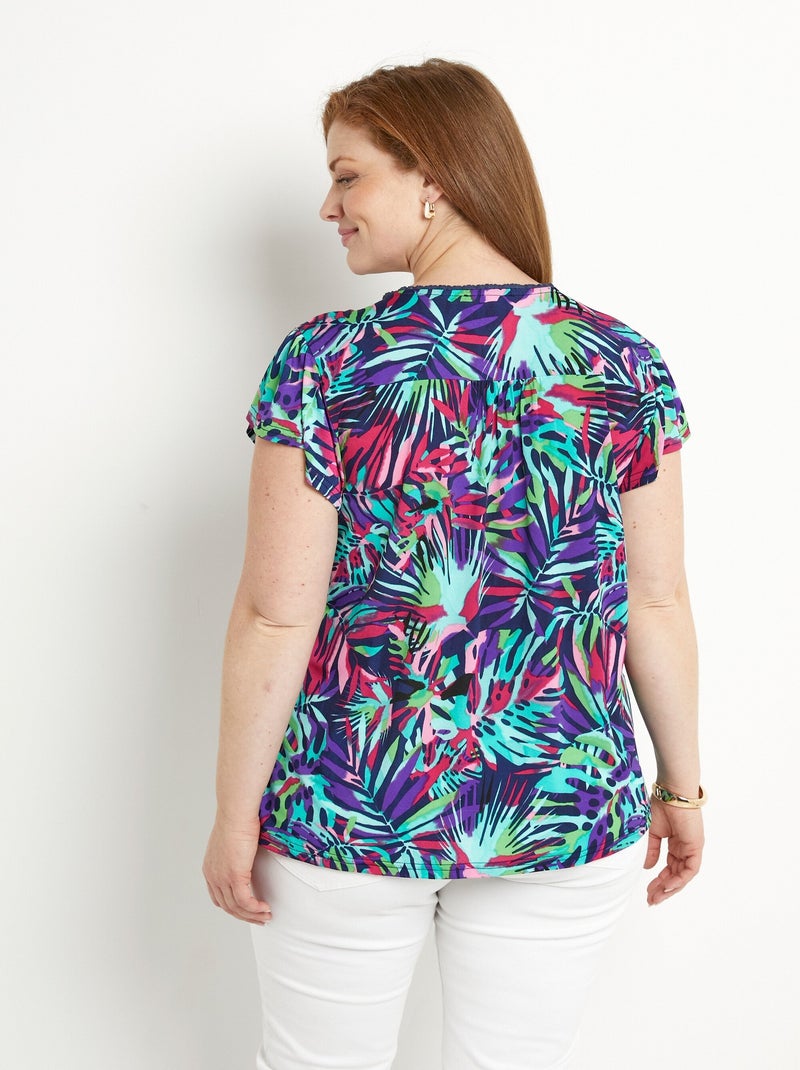 T-shirt col V évasé manches courtes Multicolore - Kiabi