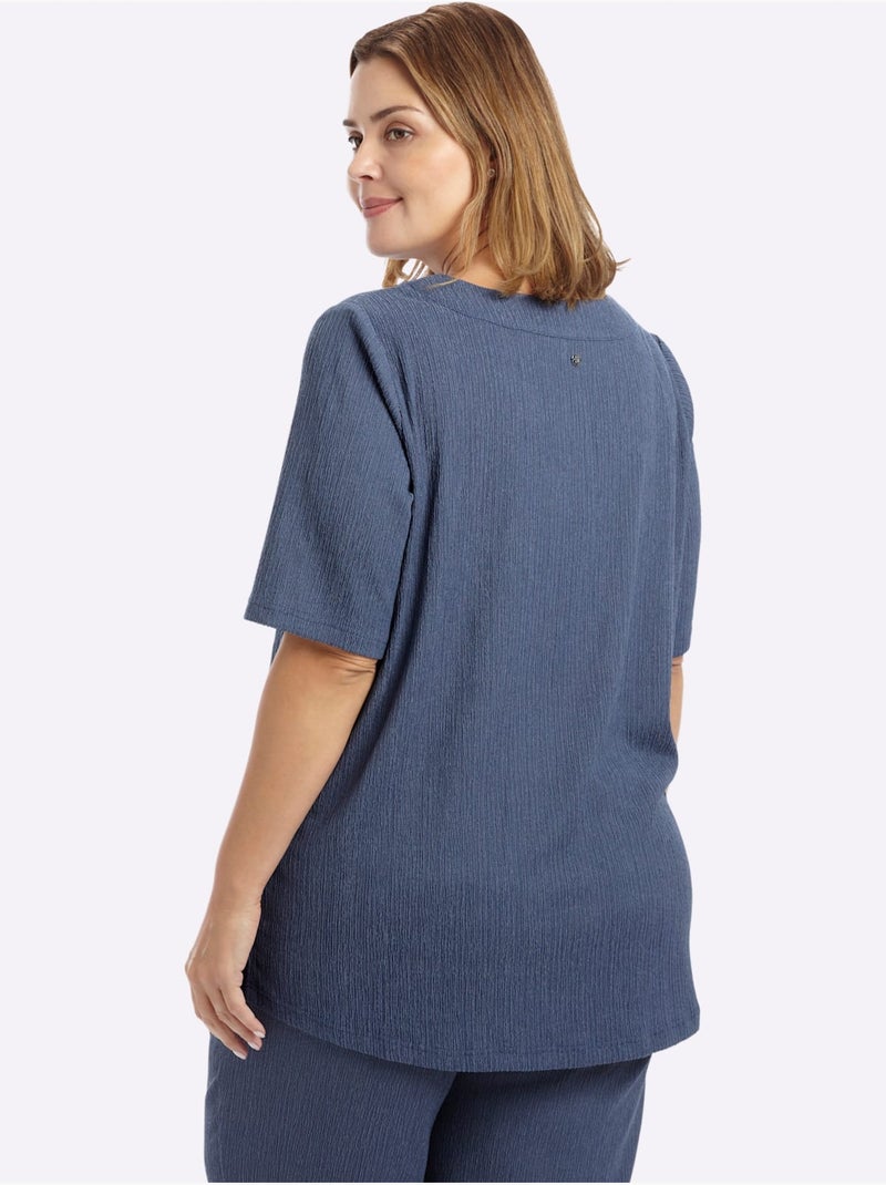 T-shirt Col V Facile d'Entretien - Taille Standard - Sheego Bleu - Kiabi