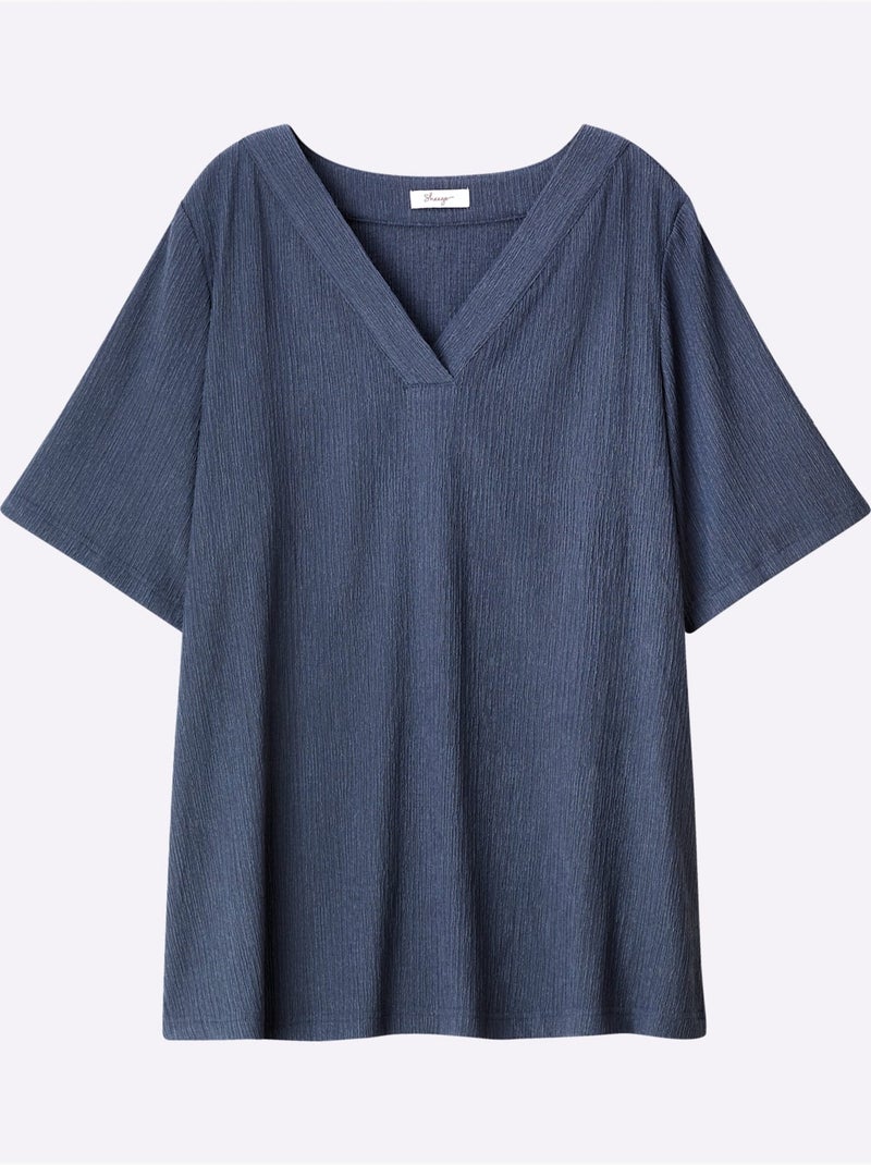 T-shirt Col V Facile d'Entretien - Taille Standard - Sheego Bleu - Kiabi