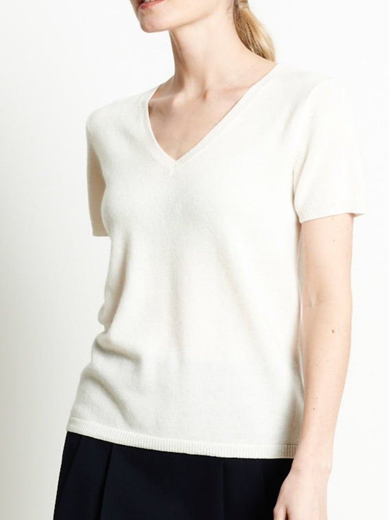 T-shirt col V femme 100% cachemire - LILLY 14 Blanc - Kiabi