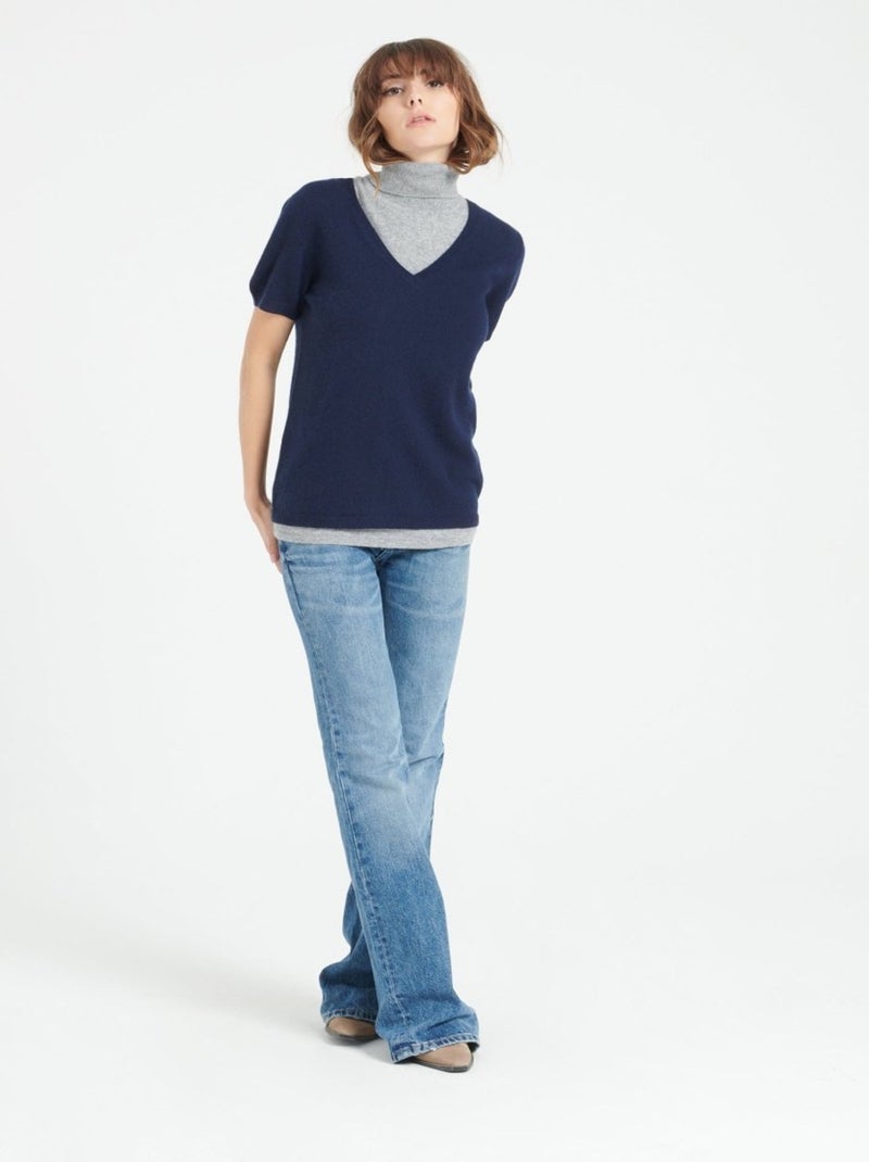 T-shirt col V femme 100% cachemire - LILLY 14 Bleu marine - Kiabi