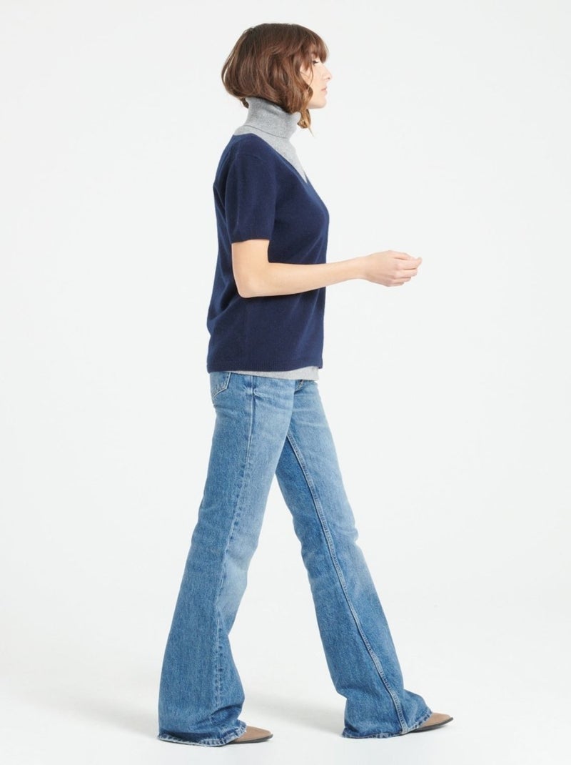 T-shirt col V femme 100% cachemire - LILLY 14 Bleu marine - Kiabi