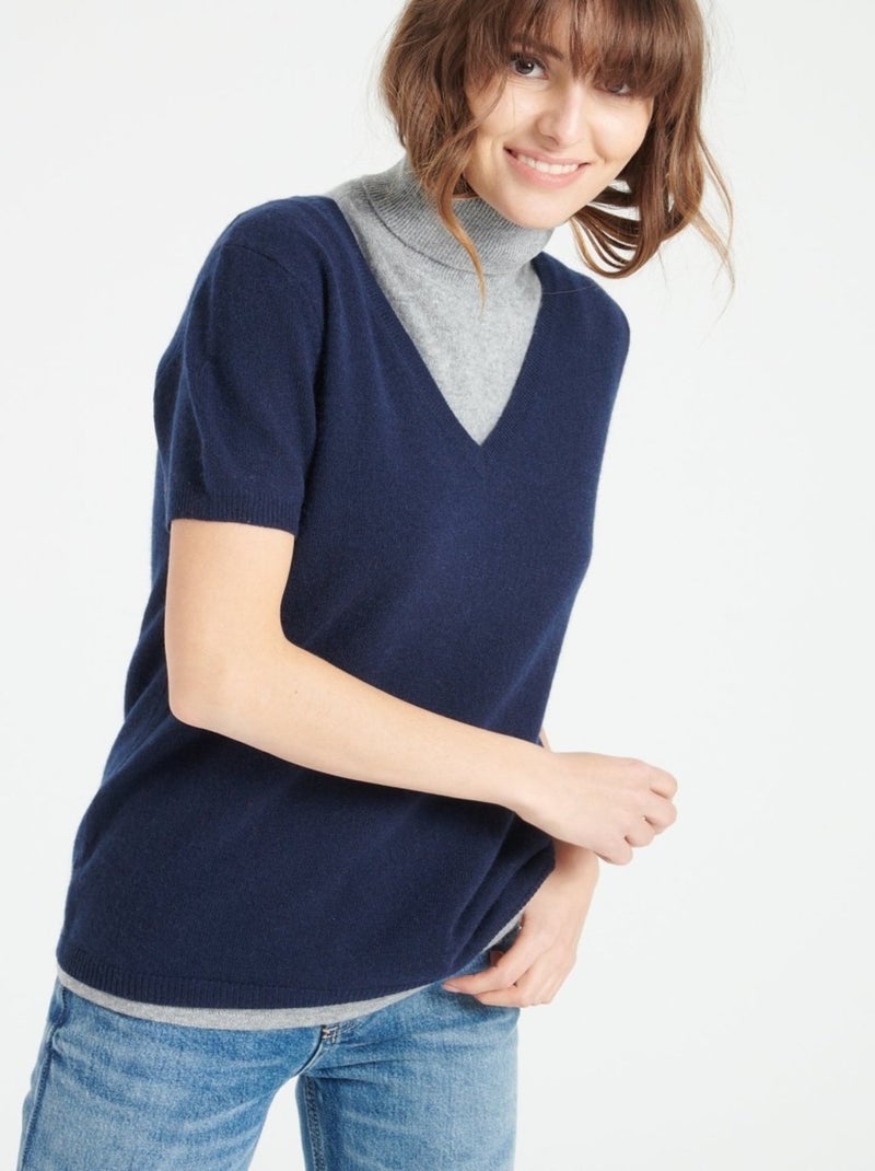 T-shirt col V femme 100% cachemire - LILLY 14 Bleu marine - Kiabi