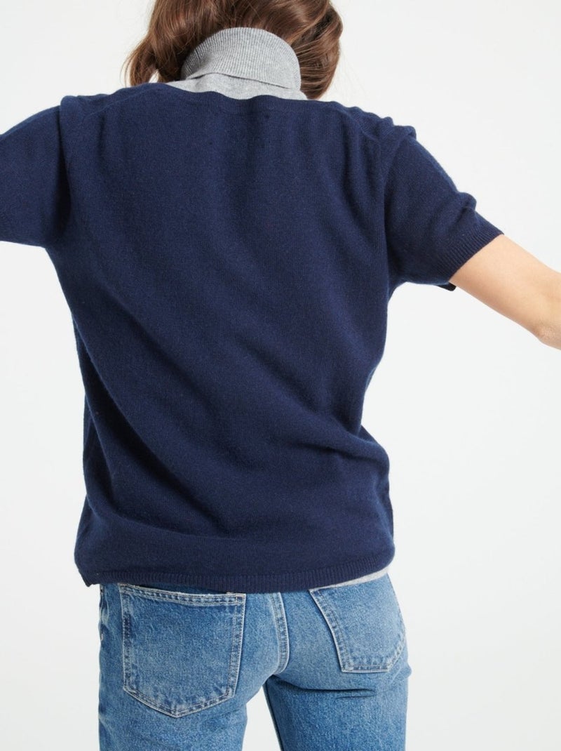 T-shirt col V femme 100% cachemire - LILLY 14 Bleu marine - Kiabi