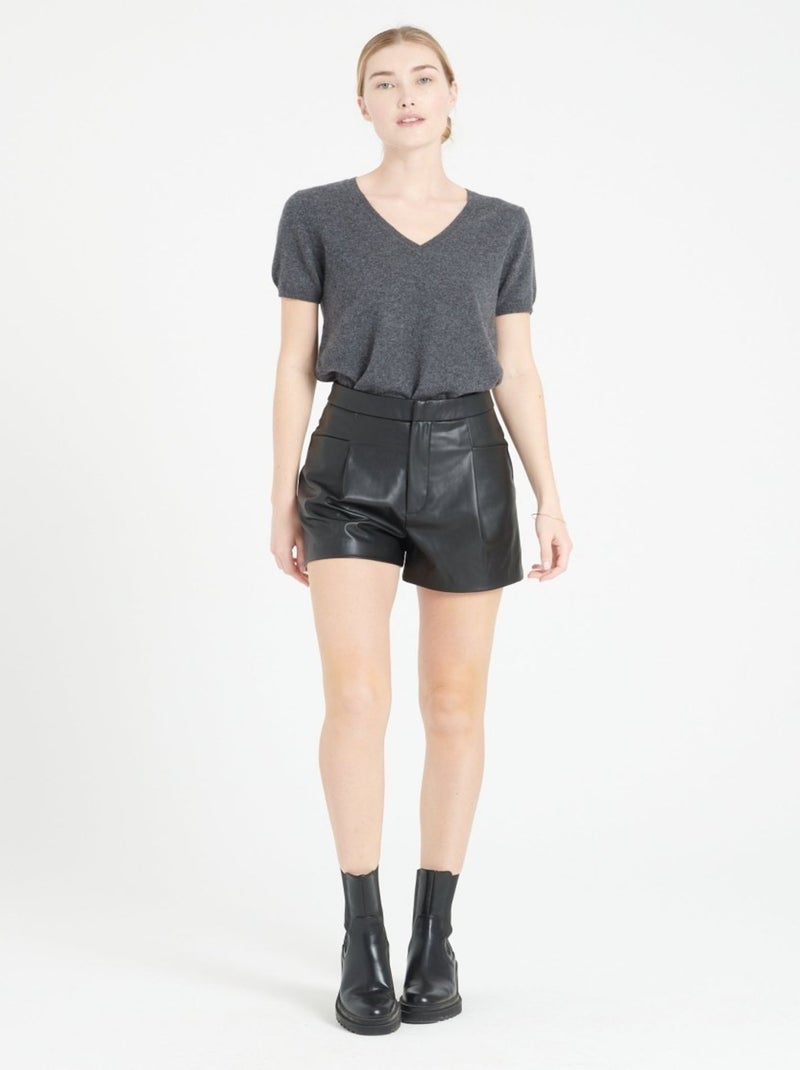 T-shirt col V femme 100% cachemire - LILLY 14 gris anthracite - Kiabi