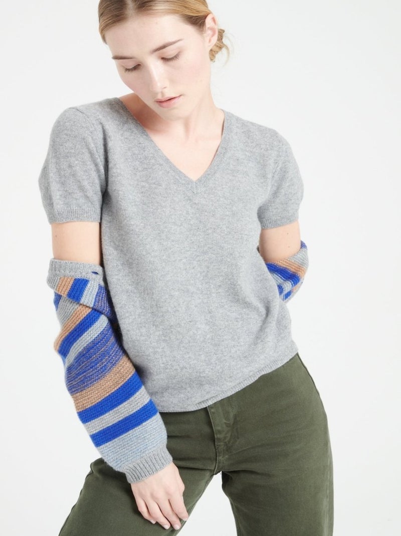 T-shirt col V femme 100% cachemire - LILLY 14 Gris clair - Kiabi