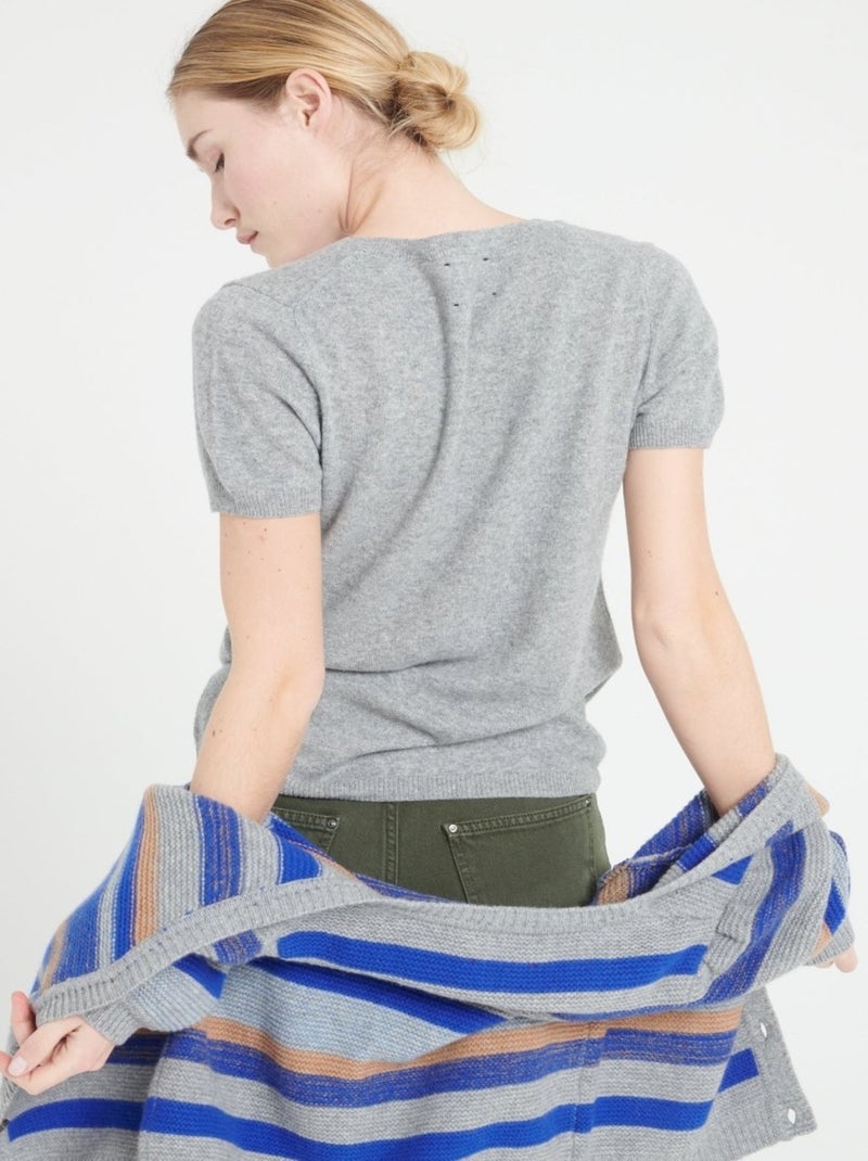 T-shirt col V femme 100% cachemire - LILLY 14 Gris clair - Kiabi