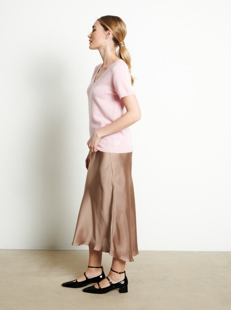 T-shirt col V femme 100% cachemire - LILLY 14 Rose clair - Kiabi