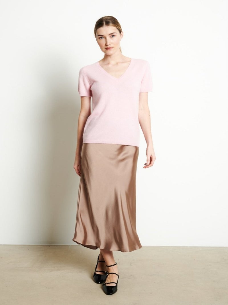 T-shirt col V femme 100% cachemire - LILLY 14 Rose clair - Kiabi