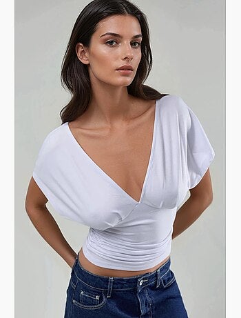 T-shirt col v froncé manches courtes hiccup
