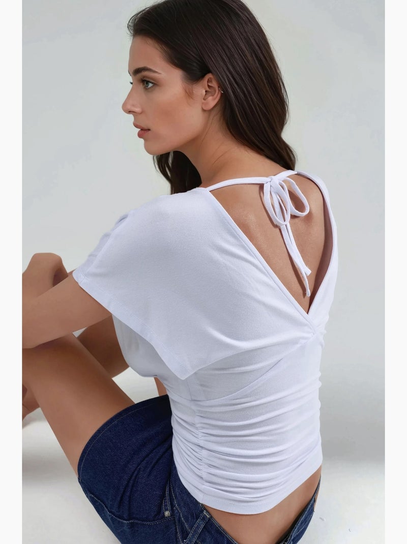 T-shirt col v froncé manches courtes hiccup Blanc - Kiabi