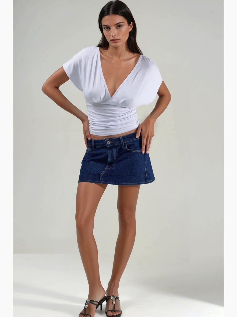 T-shirt col v froncé manches courtes hiccup Blanc - Kiabi
