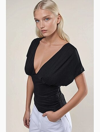 T-shirt col v froncé manches courtes hiccup