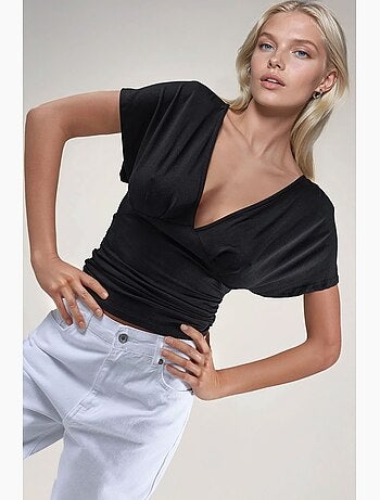 T-shirt col v froncé manches courtes hiccup
