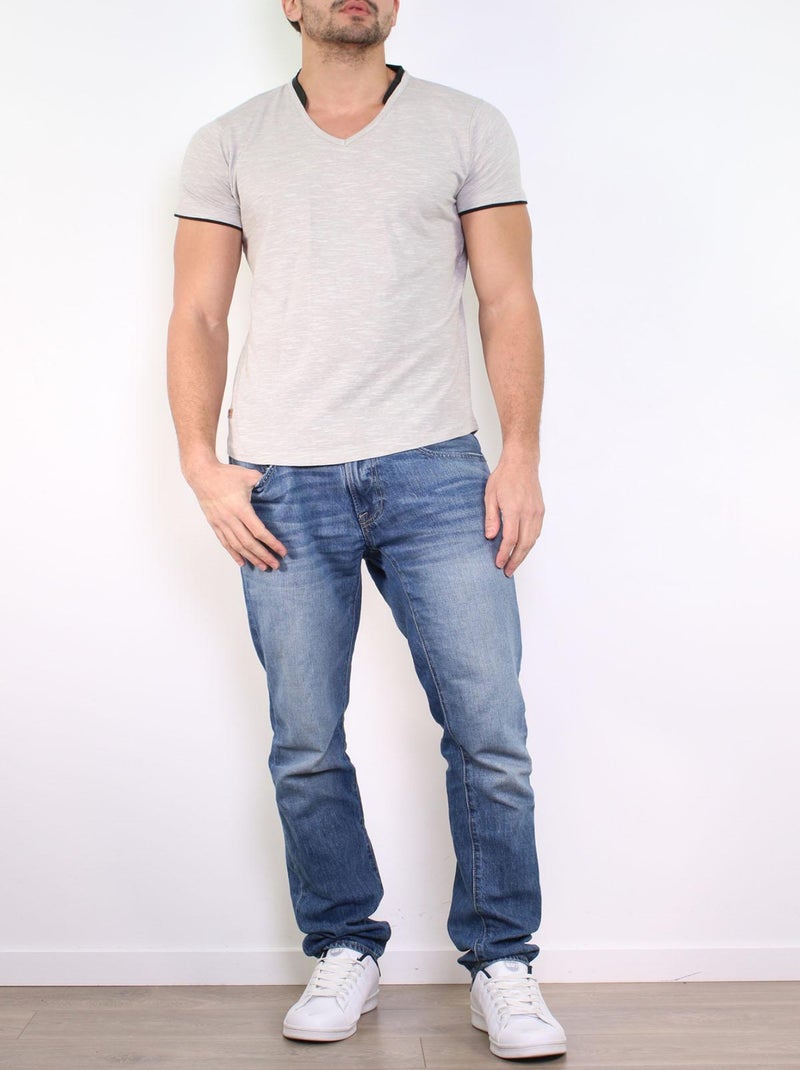 T-shirt Col V Gris - Kiabi