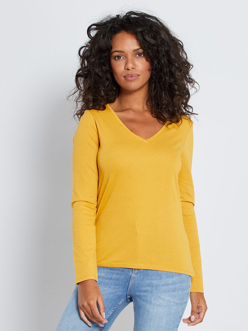 T-shirt col V jaune - Kiabi
