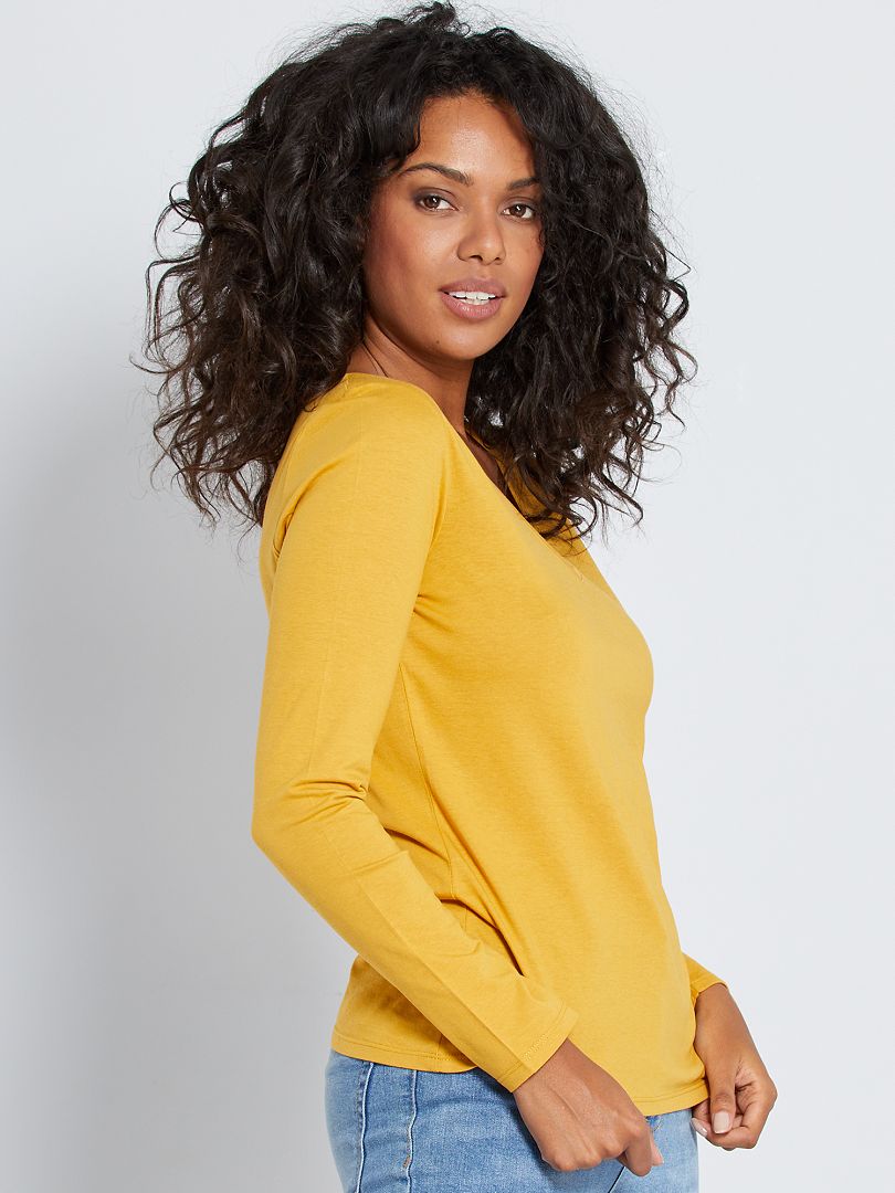 T-shirt Jaune Kiabi Taille 42/44 - En Bon état, Manches Courtes, Col V, Parfait Pour L'été