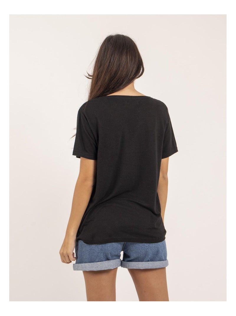 T-shirt col V lin FAIMES Noir - Kiabi