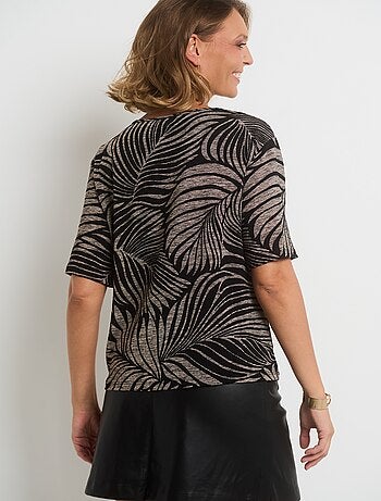 T-shirt col V maille imprimé animalier