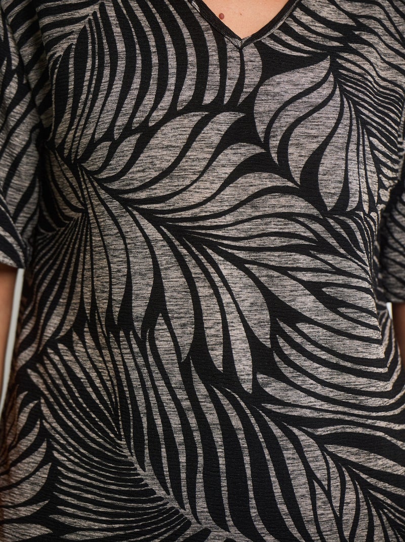 T-shirt col V maille imprimé animalier Gris Noir - Kiabi