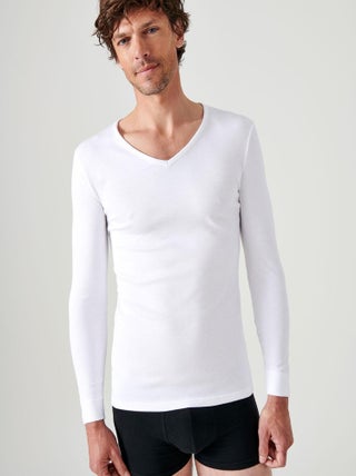 T-shirt col V, maille interlock Thermolactyl - Damart