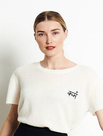 T-shirt col V manches courte femme en cachemire - RIA 11