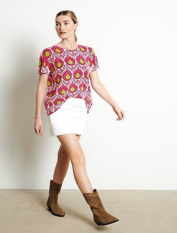 T-shirt col V manches courte femme en cachemire imprimé - RIA 12