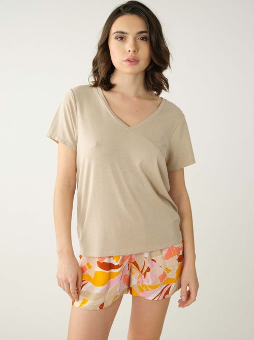 T-shirt col V manches courtes 'Deeluxe' - Kiabi