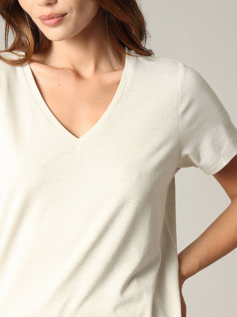 T-shirt col V manches courtes 'Deeluxe' Blanc - Kiabi