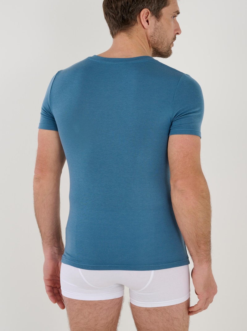 T-shirt col V manches courtes fine côte Thermolactyl Sensitive - Damart Bleu gris - Kiabi
