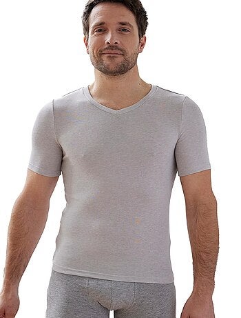 T-shirt col V manches courtes fine côte Thermolactyl Sensitive - Damart