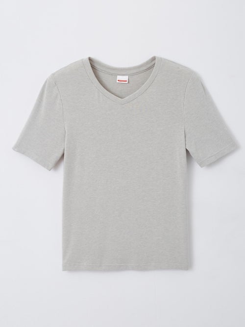 T-shirt col V manches courtes fine côte Thermolactyl Sensitive - Damart - Kiabi