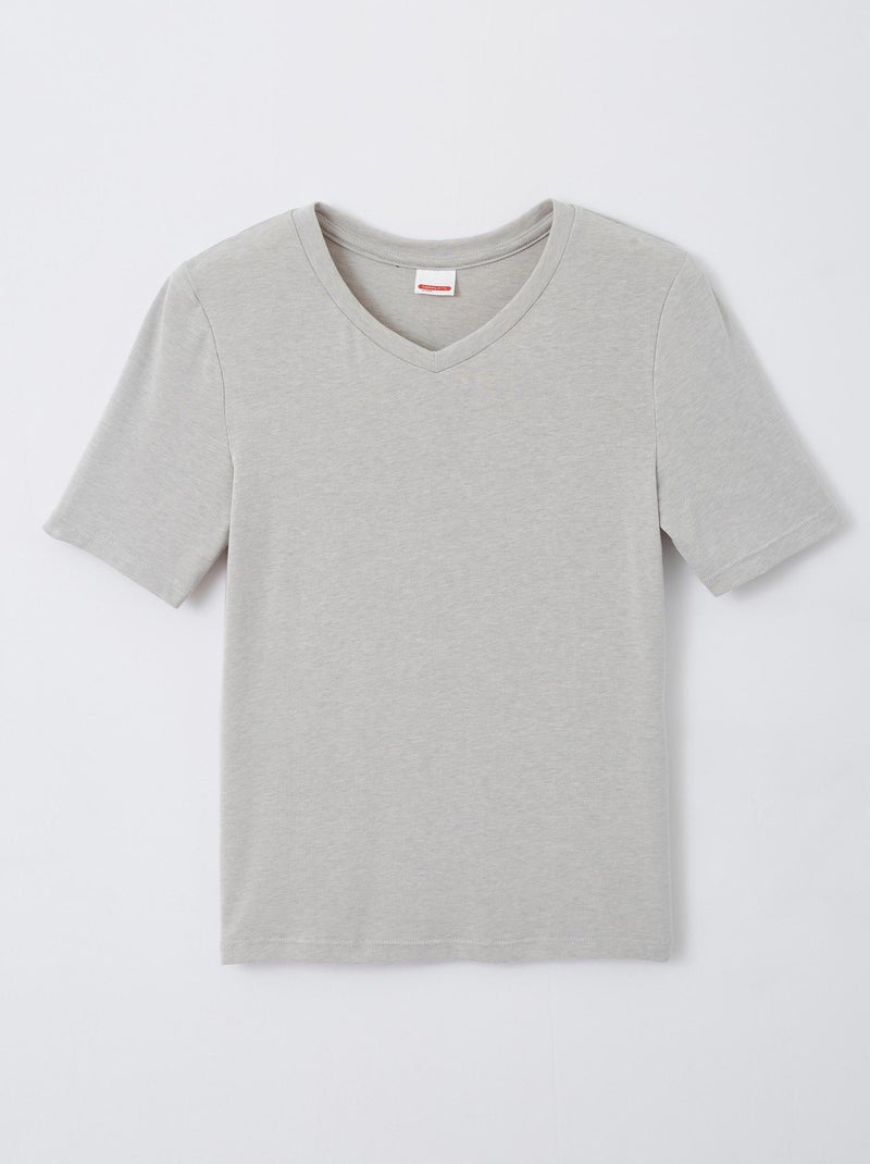 T-shirt col V manches courtes fine côte Thermolactyl Sensitive - Damart Gris chiné - Kiabi