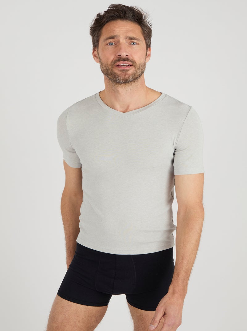 T-shirt col V manches courtes fine côte Thermolactyl Sensitive - Damart Gris chiné - Kiabi