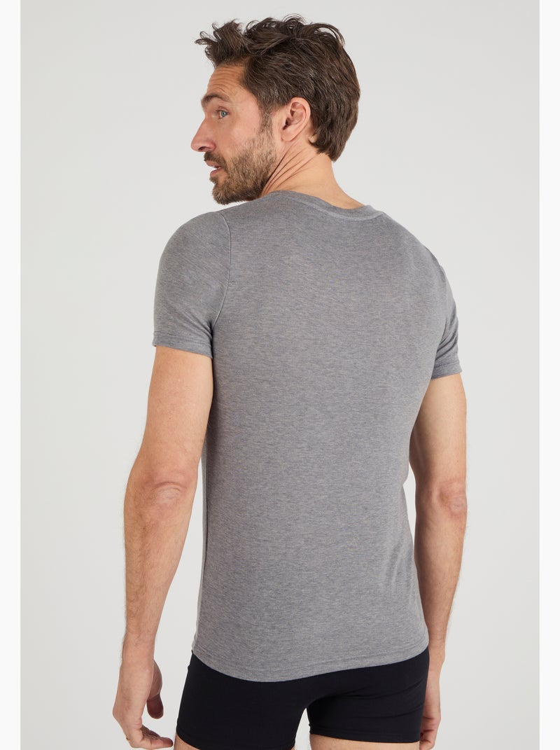 T-shirt col V manches courtes fine côte Thermolactyl Sensitive - Damart Gris - Kiabi