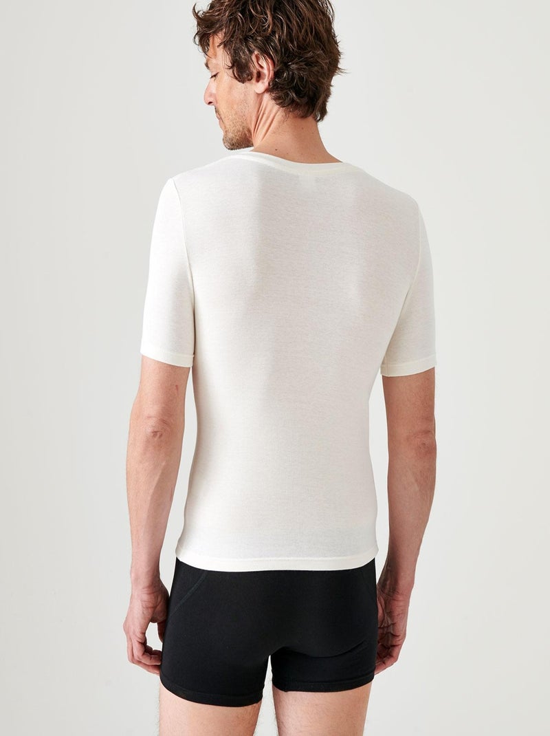 T-shirt col V manches courtes fine côte Thermolactyl Sensitive thermique - Damart Blanc - Kiabi